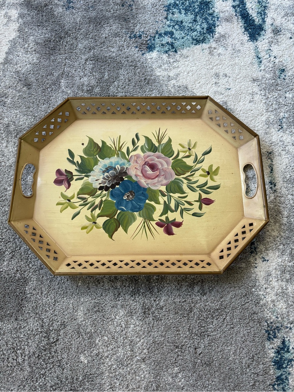 Vintage Metal Serving Tray by E.T. Nash Co. 15x20 Hand Painted reticulated edge